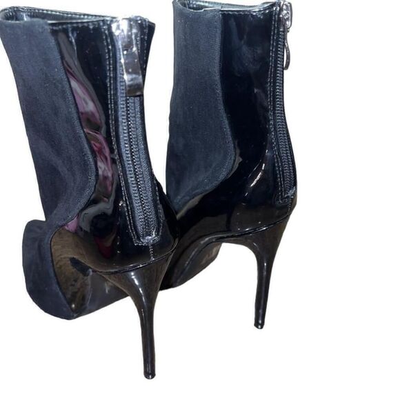 Women's Black Suede and Patent Leather Pointed Toe Booties Size 7 - Picture 3 of 5